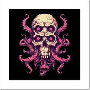 Trippy Skull with Octopus Tentacles Posters and Art